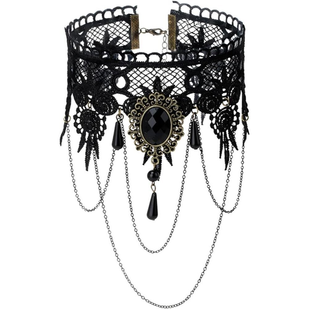 Gothic Lace Necklace for Women Red Black Crystal Vampire Halloween Jewelry